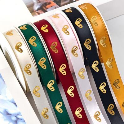 1.5cm*16 Meters Valentine's Day Series Ribbon Classic Love Printed Gold-stamped Heart Ribbons Cake Baking Packaging
