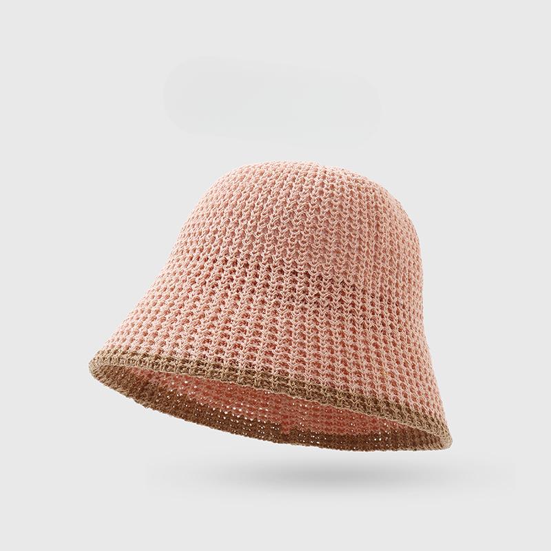 Spring and Autumn Korean Hat for Women Versatile Knitted Hollow Fisherman Hat Breathable Sun Protection Sun Hat Small Basin Hat