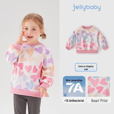 JELLYBABY Girls' Versatile Heart Print Pullover Sweatshirt