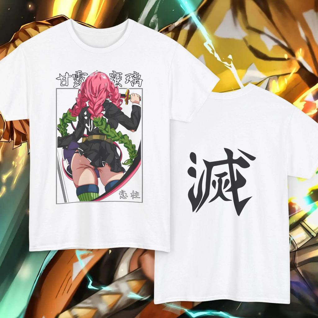 Demon Slayer Mitsuri Kanroji (Love Hashira) Double-Sided Anime Graphic Oversized T-Shirt, Streetwear Tee Kanji, Unisex Casual Top