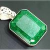 925 Sterling Silver 44 Ct Natural Green Emerald CERTIFIED Emerald Gems Pendant NS-554
