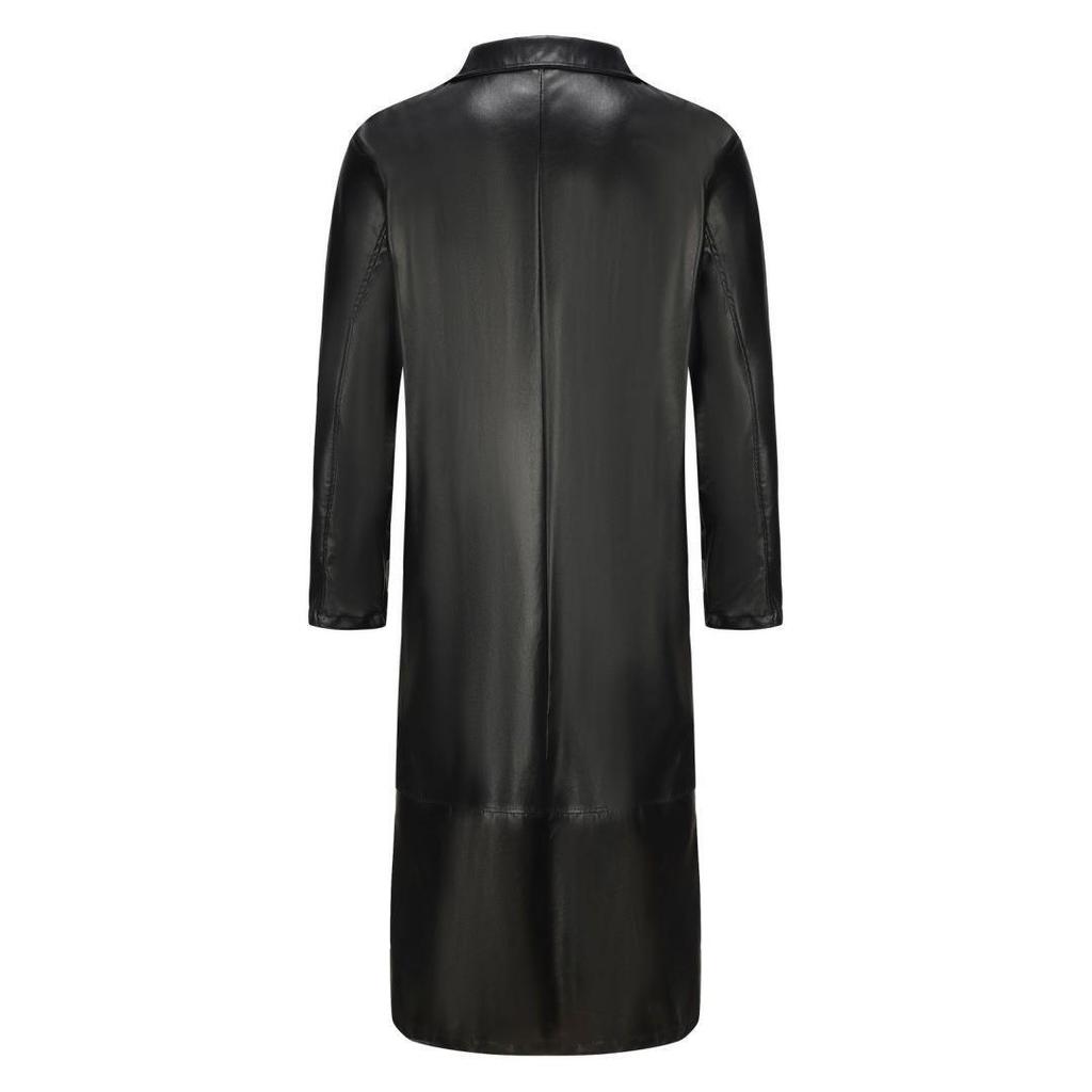 2024 Men's Extended Length PU Leather Jacket with Suit Collar - Casual Spring Fashion