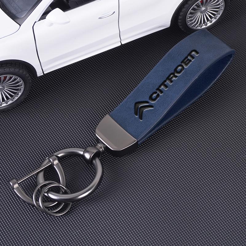 Porte-clés de voiture vintage en cuir avec anneau porte-clés rotatif à 360 degrés pour Citroën C1 C2 C3 Vts C4 Saxo C4L Berlingo C5 C6 C8 Xsara Picasso