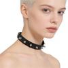 Unisex European Punk Black Leather Choker with Metal Chain and Lock Pendant.