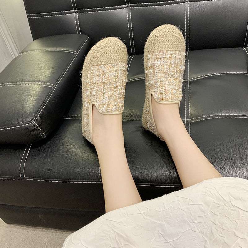 Xiaoxiangfeng gewebte Einzelschuhe Mädchen 2025 Frühling neu vielseitiger Feenstil Abendschuhe flache ein Pedal Doudou-Schuhe