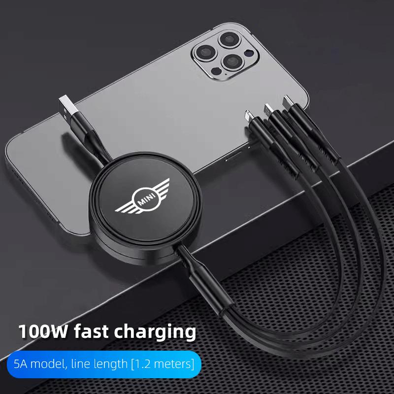 

3 In 1 Super Fast Charging Cable Universal with Type C Usb Micro For MINI Cooper R56 F56 R50 JCW Cabrio Aceman Countryman Coupe чорний