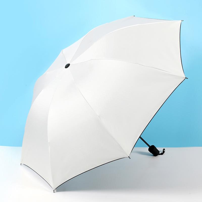 Automatic UV Three-Fold Umbrella - Black Glue Sun/Rain Protection with Printed Logo