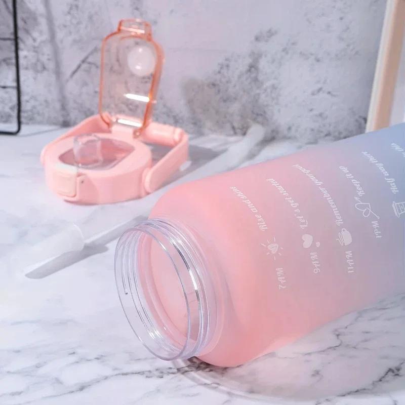 Portable Water Bottle 2 Liters Capacity Sports Water Bottle Leak Proof Colorful Plastic Cup Drinking Outdoor Travel Gym Jugs