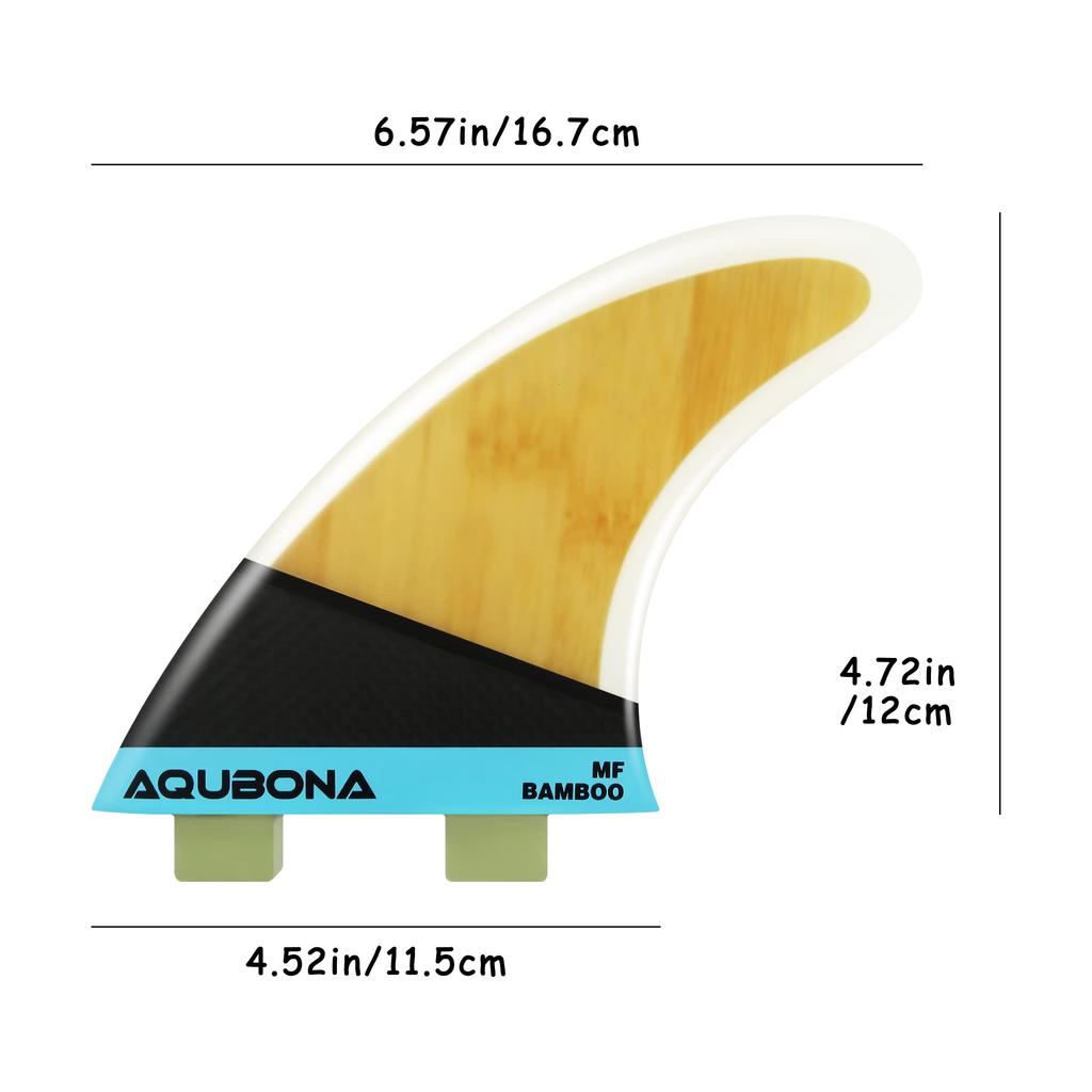 Bamboo Fiberglass Surfboard Fins, 3-Fin Set, Shortboard Accessories, MF Size, Single Twin Tabs (F 1 Bamboo)