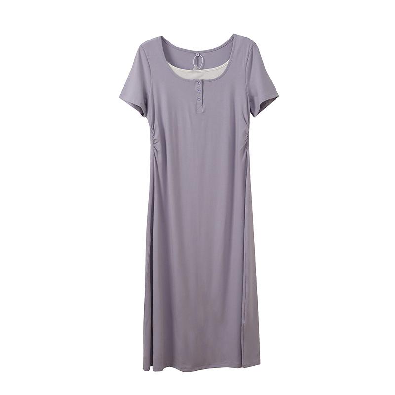 Simple fake two-piece lazy waist dress summer new fat mm pullover commuter medium and long dress 252559