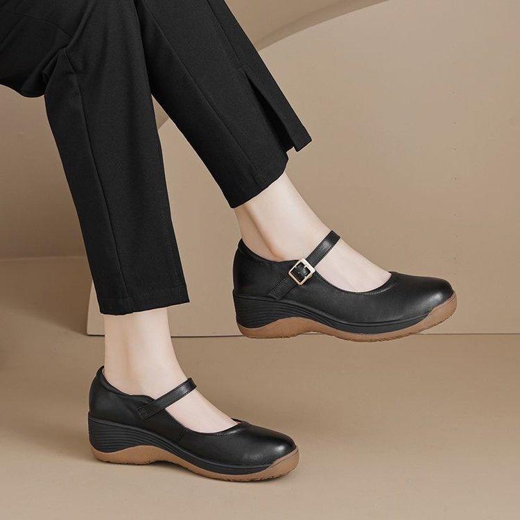 

British style platform small leather shoes women s fashion shallow mouth Mary Jane shoes 2025 new spring and summer high-heeled wedge single shoes 35