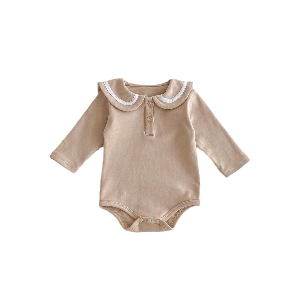 Korean Children's Spring/Autumn Lapel Romper - Cute Baby College Style Long-Sleeve Outfit.