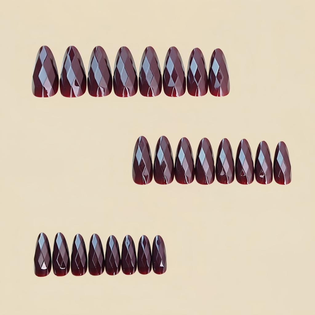 Brown Diamond Pattern Almond False Nails 24 Pieces Durable ABS Plastic For Weddings Parties