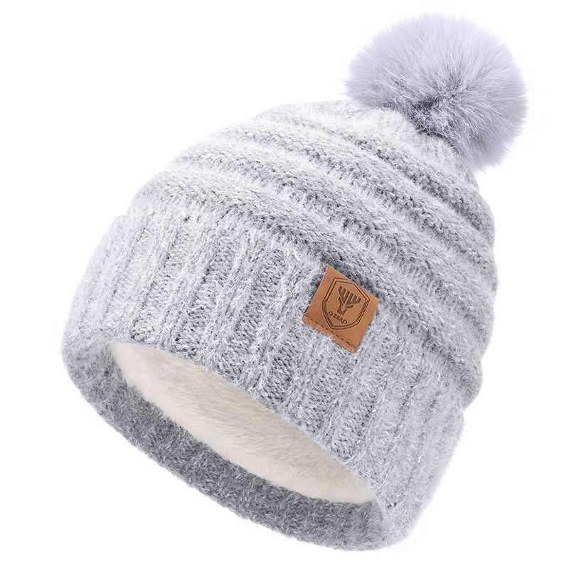 Womens Winter Knit Beanie Hat With Fuzzy Pom Warm Thick Acrylic Cap Cold Weather Outdoor Casual Wear
