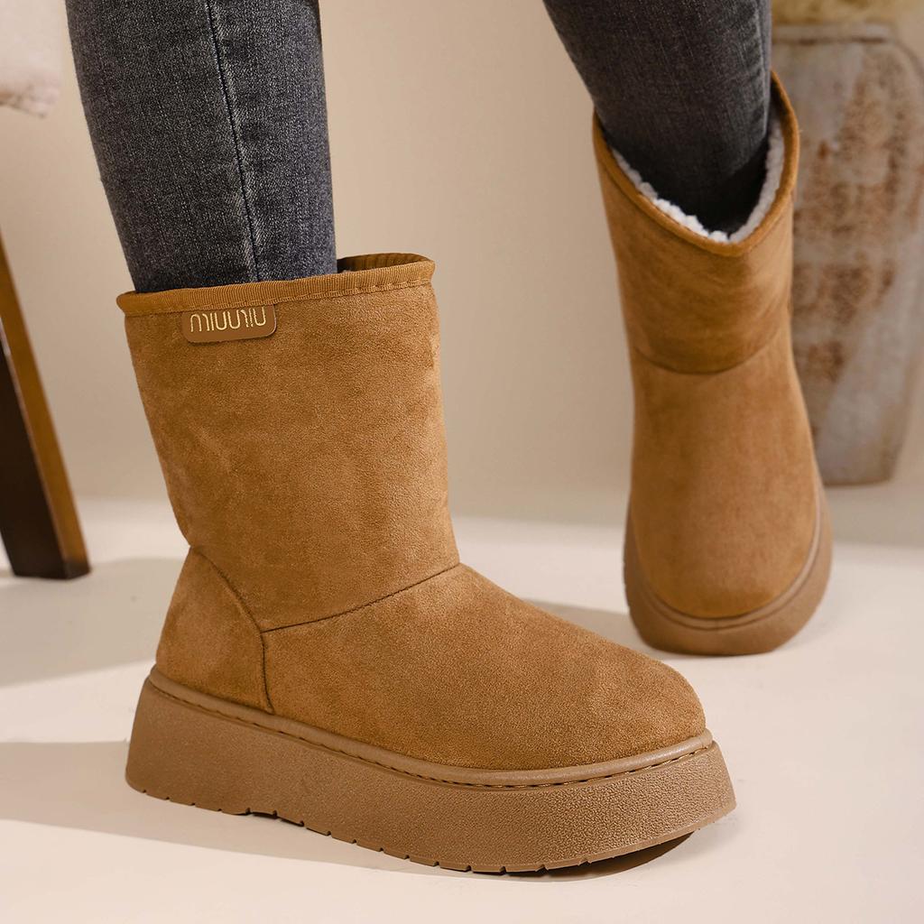 Damen Winterstiefel mit weiter Weite - Mid-Calf Plateau-Stiefel mit dickem warmem Fleecefutter, wasserdichte rutschfeste Kaltwetterstiefel