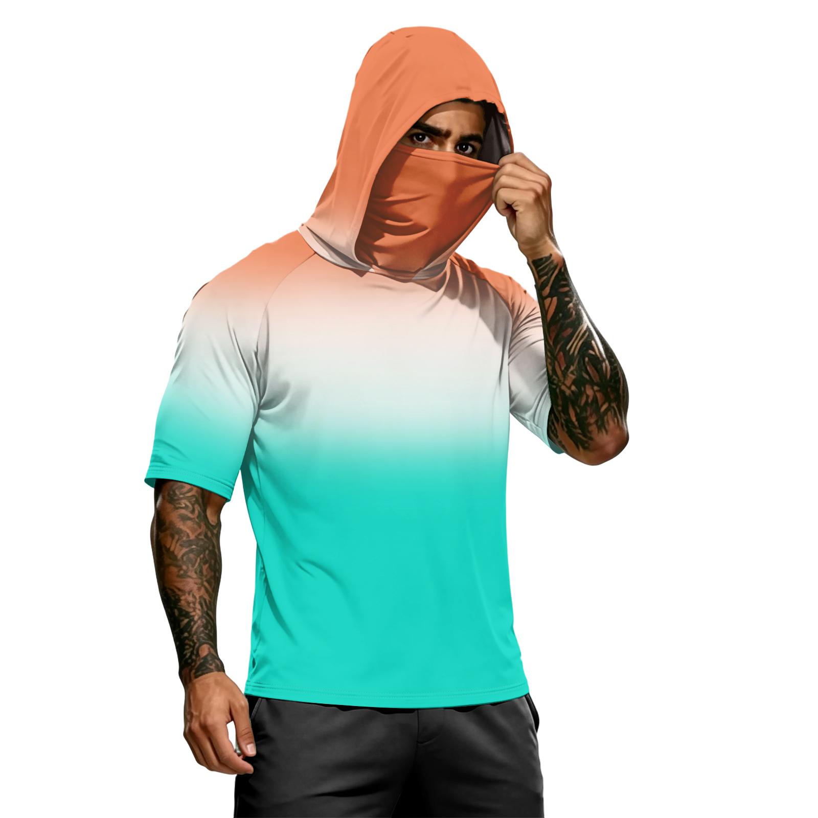 

Men s summer camouflage gradient drying short-sleeved T-shirt, sun clothing, fishing, fitness, sports, hooded short-sleeved shirt XL