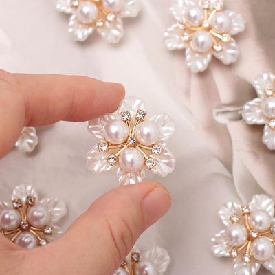 5PCS Pearl Flower Rhinestone Buttons Sparkling Crystal Hairpins Decoration Clothes Buttons DIY Crafts Apparel Sewing Accessories