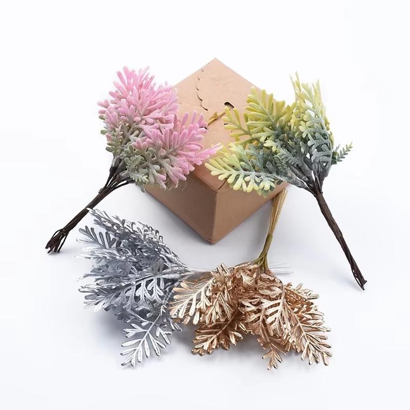 1/3pcs Golden Silver Christmas Leaf Artificial Plants Wedding Decorative Flowers Vase Home Room Decor Diy Gift Bridal Clearance