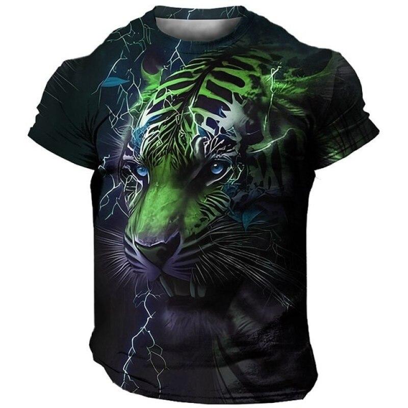 3D Harajuku Tiger Pattern Pánská trička Hip Hop Punk Styl Streetwear Móda Pulovr s krátkým rukávem do O Tričko nadměrné velikosti