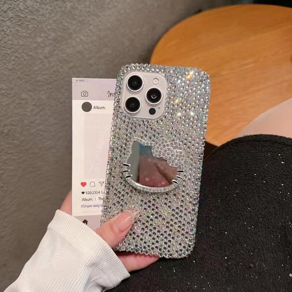 Applicable iPhone17promax High-end Luxury Apple 17 Full Diamond Glass Mirror KT Cat Rhinestone Mobile Phone Case