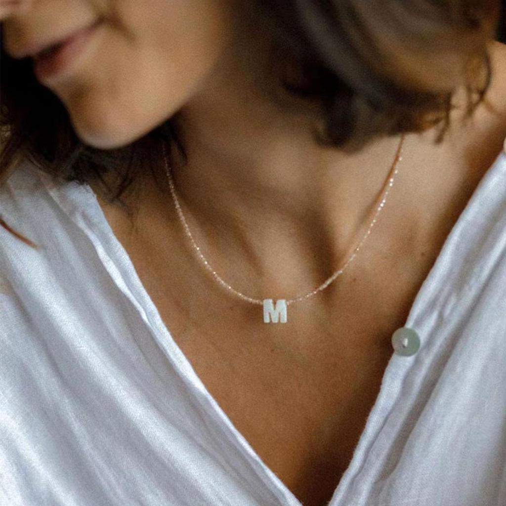 Elegant 2m Zircon Beaded Clavicle Chain: 26-Letter Deep Sea Shell Necklace for Women.