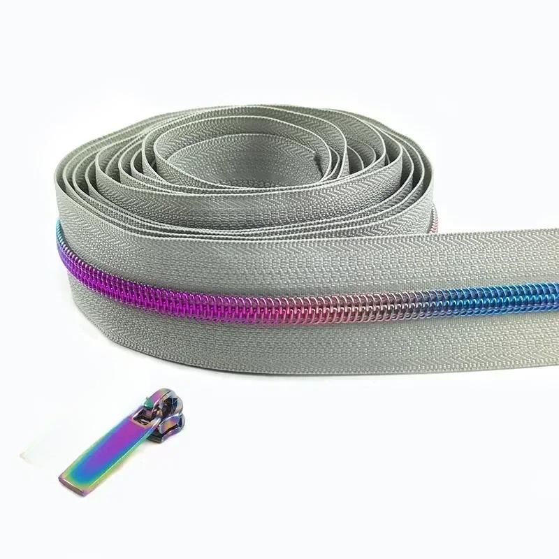 Cintas de Cremallera de Nylon #5 de 1/2/3/4/5 Metros con Deslizadores Cremalleras de Espiral Bolsa Cartera Bolsillo Tiradores de Cremallera Kit de Reparación de Cabezal Accesorios de Costura