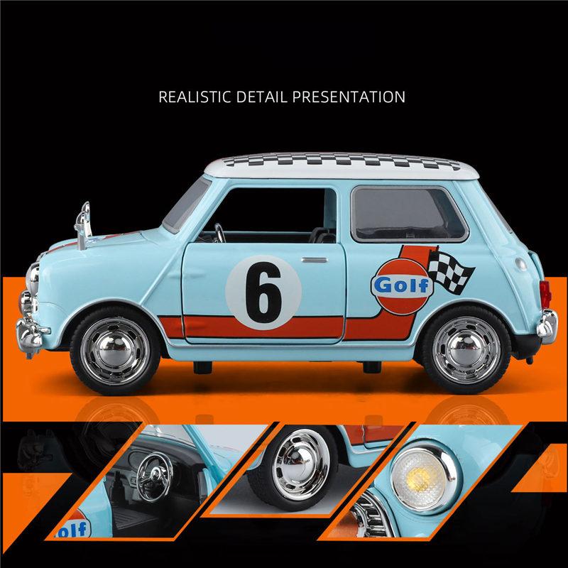 1:32 Morris Mini Cooper S Alloy Classic Sports Car Model Diecast Metal Track Racing Car Vehicles Model Sound Light Kids Toy Gift
