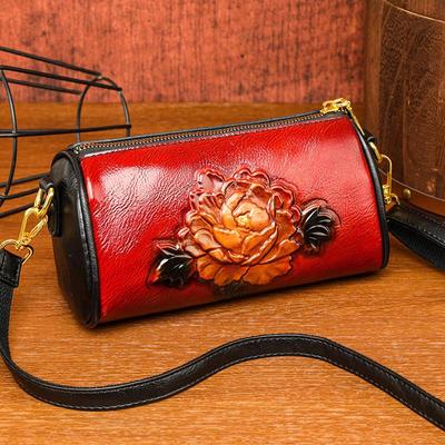Large Capacity Premium Texture Ethnic Bucket Bag - Embossed Crossbody Bag for Commuter Casual Use