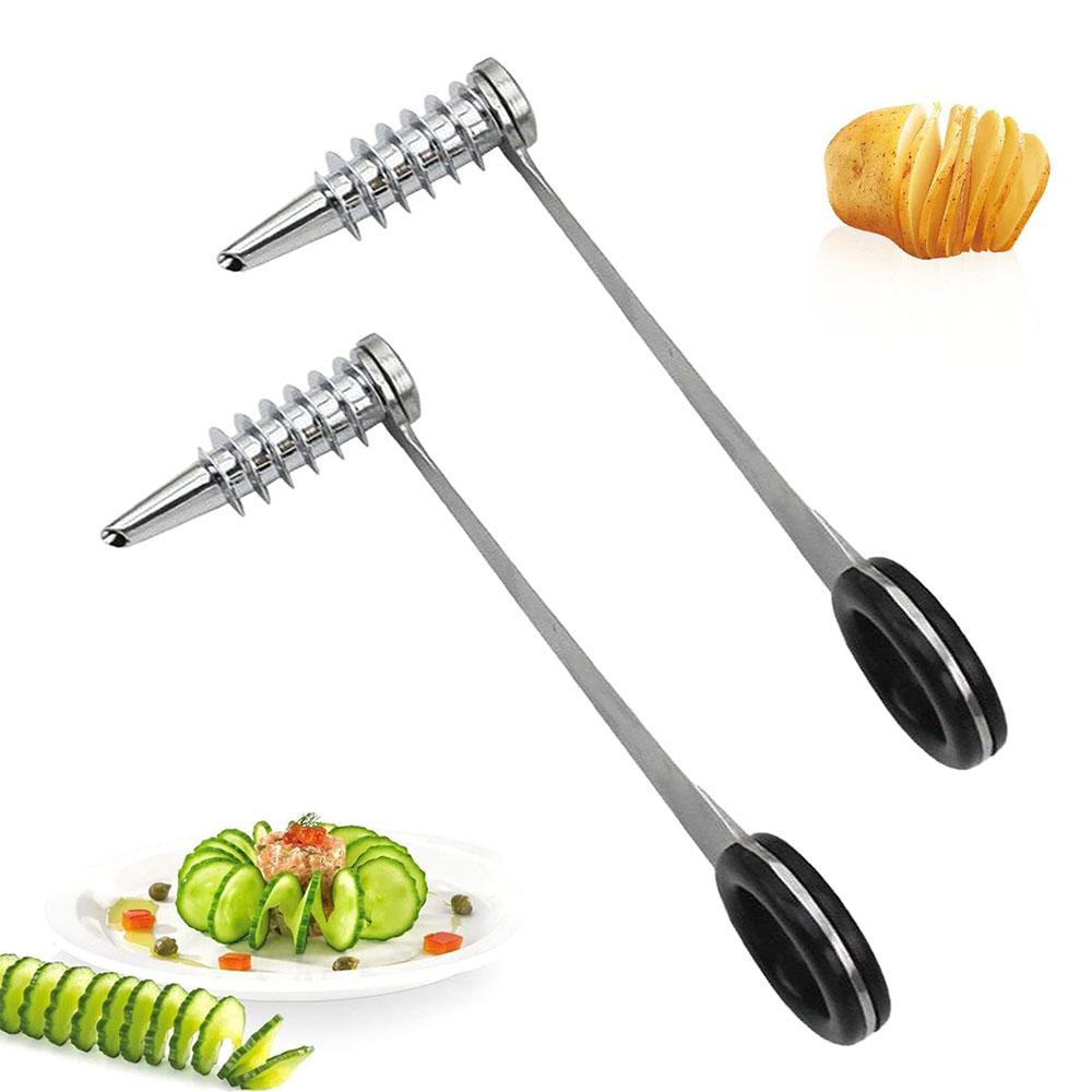 2pcs Stainless Steel Spiral Cutter for Fruit, Potatoes, Carrots, Cucumbers