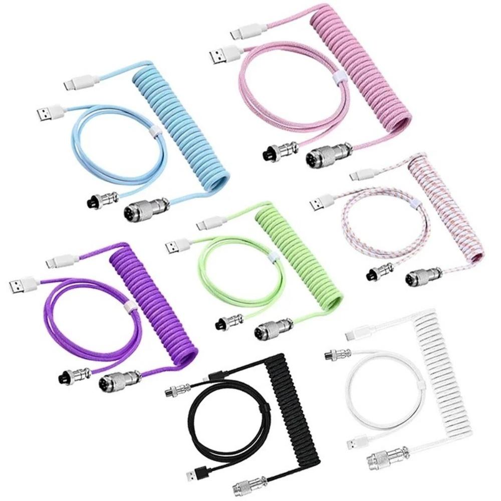 USB Type C Mechanical Keyboard Coiled Cable Hardware Linker Computer Aviation Mechanical Cable Spiral Gaming USB Keyboard Cable
