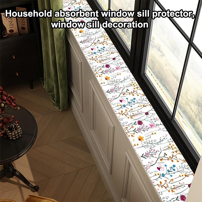 Absorbent Window Sill Pad Protector Rustic Plant Print Leak Proof Water Collecting Cushion for Household Office Decor
