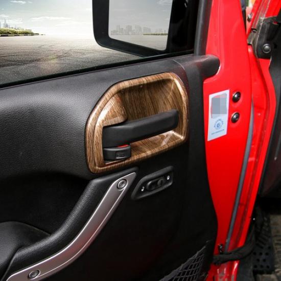 4pcs Inner Door Handle Bowl Cover Trim for Jeep Wrangler JK 2011-2017 Wood Grain