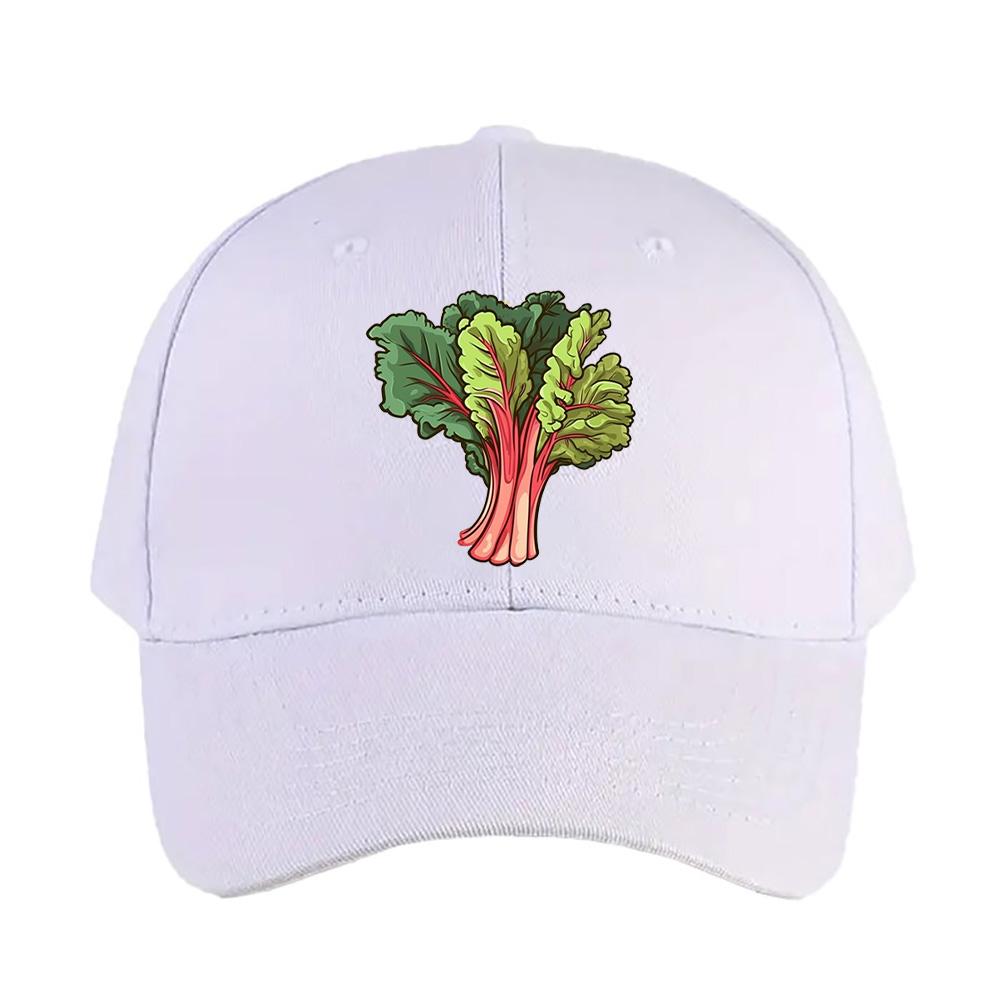 Vibrant Rhubarb Illustration for Gardening Woman Man Baseball Cap Adult Adjustable with Curved Brim Hiking Fishing Hat