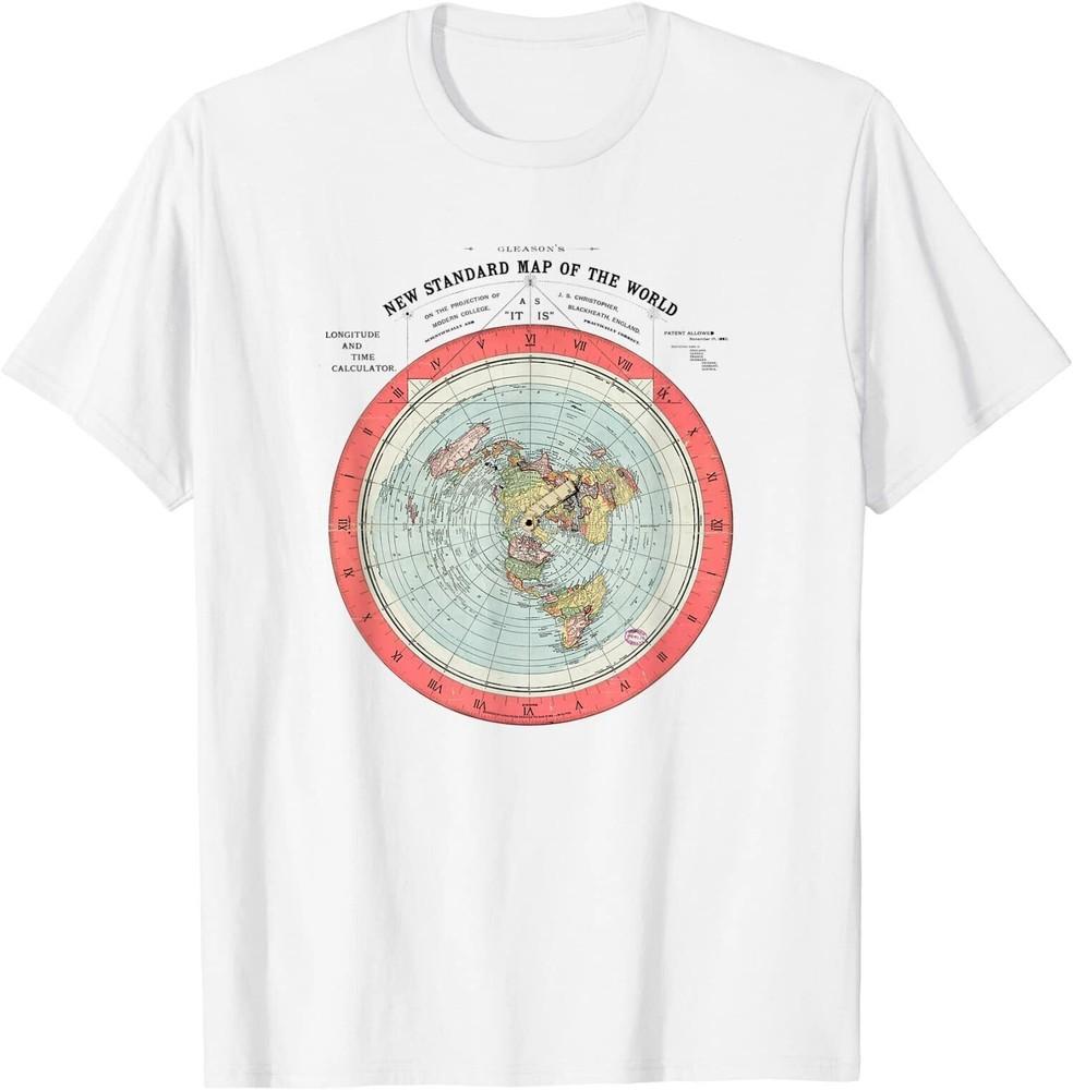 

NEW LIMITED Flat Earth Theory World Map Shirts Funny Conspiracy Theory Tee S-3XL Unisex T-Shirt M