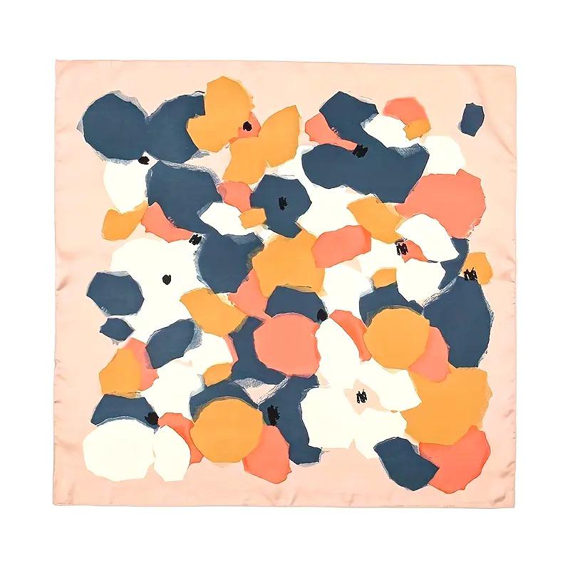 Women's Korean Style Retro Printed Imitation Silk Scarf for Professional and Casual Use