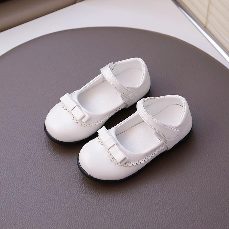 

Girls School Shoes Black White Matte Kids Princess Shoes with Simple Bow 2025 New Children Flat Shoes Round Toes Soild Color 26 белый