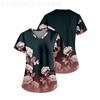 Women's Nurse Uniforms Fashionable Floral Printed V-Neck Work Uniform with Pockets Tee Shirt Short Sleeve Top 2024 New Summer