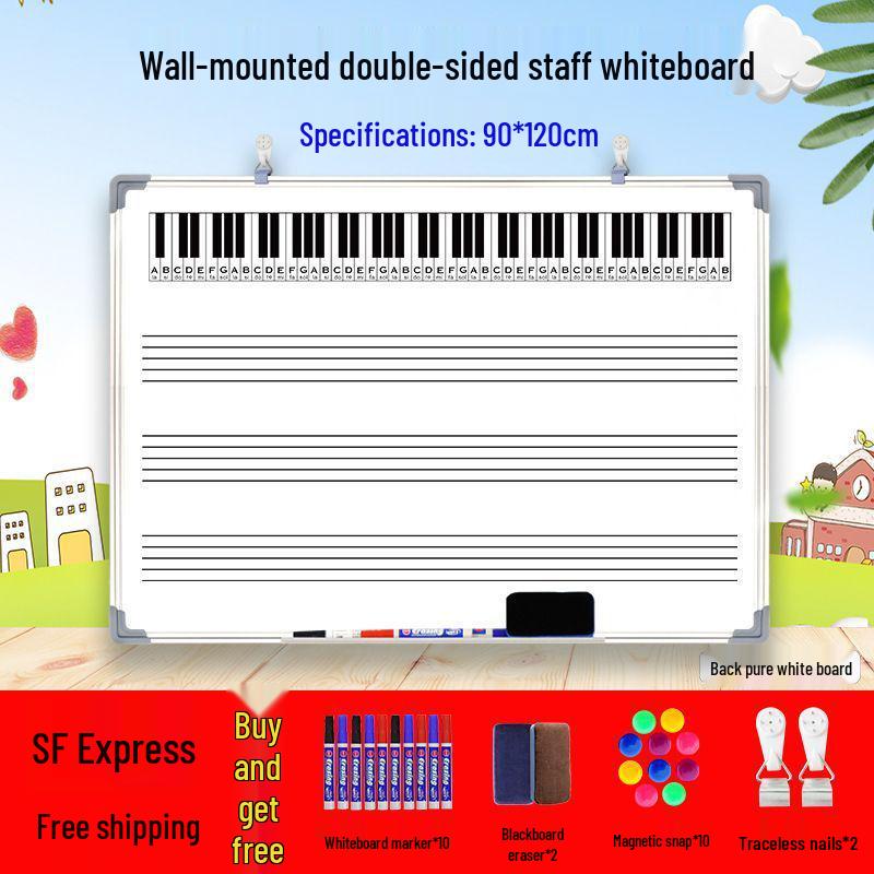 Dual-Sided Magnetic Music Staff Whiteboard - Wall-Mounted Teaching & Training Board