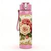1PC Vintage Rose Floral Pillow 750ml Color Plastic Sports Water Bottle Leakproof Flip Straw Lid Suitable for Sports Office Home Use