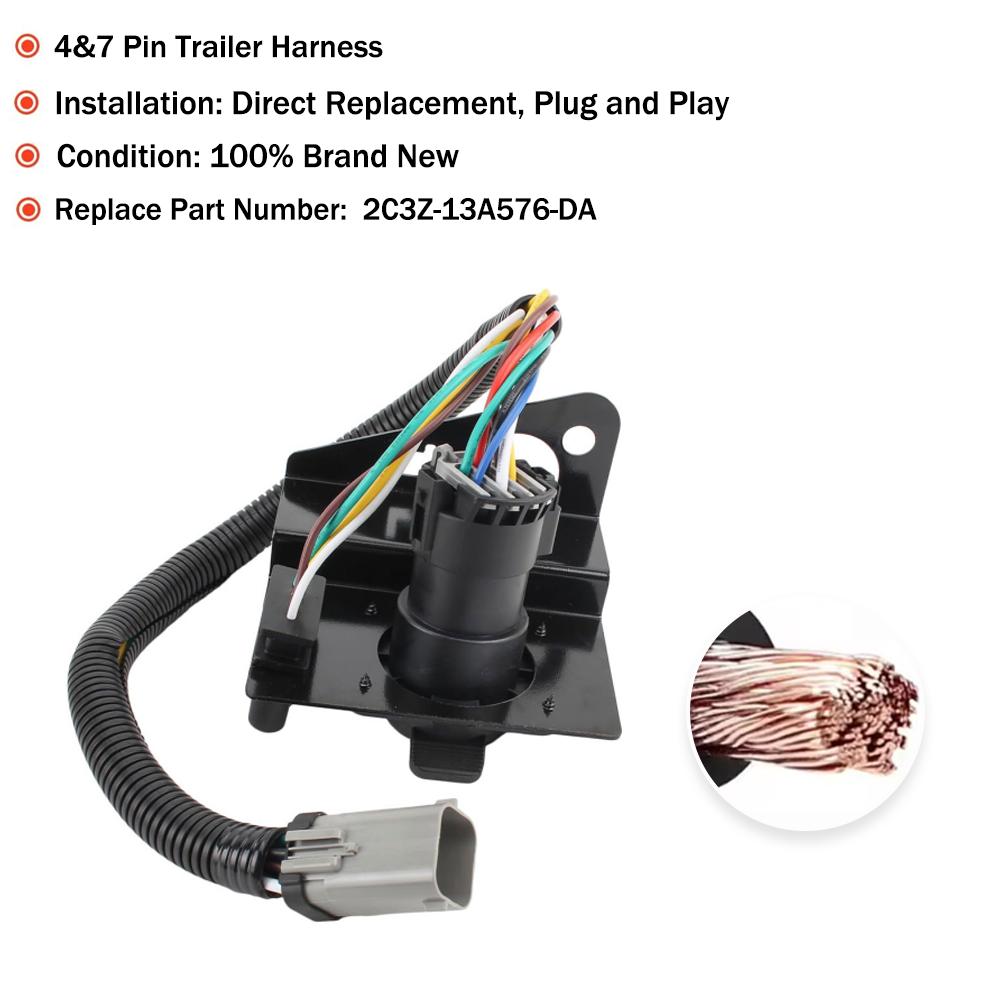 2C3Z-13A576-DA 4 & 7 Pin Trailer Tow Wiring Harness Plug for Ford F250 F350 Super Duty 2002-2004 Loom Harness 2C3Z13A576DA