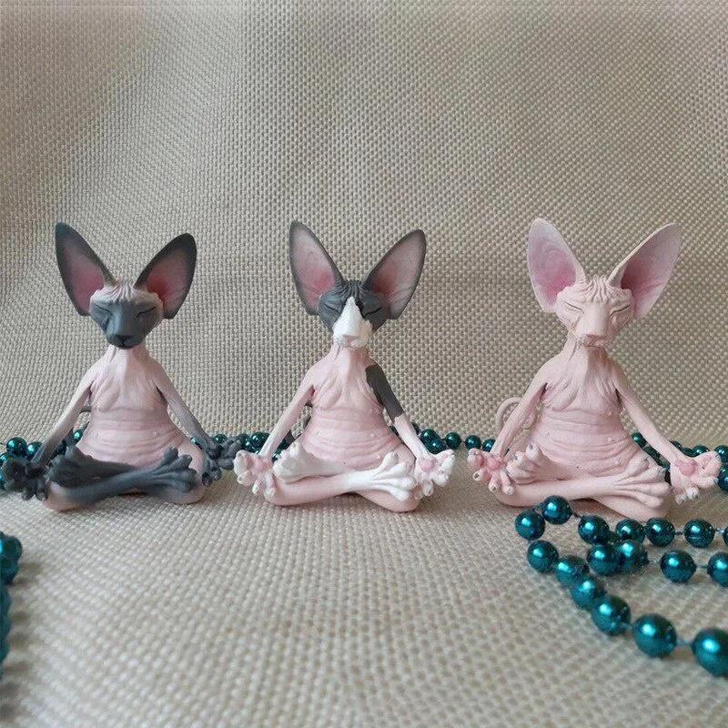 Vtipný Buddha Sphynx figurka kočky Meditace Jóga Výzdoba šťastné kočky Umělecké sochy Venkovní zahradní sochy Figurka