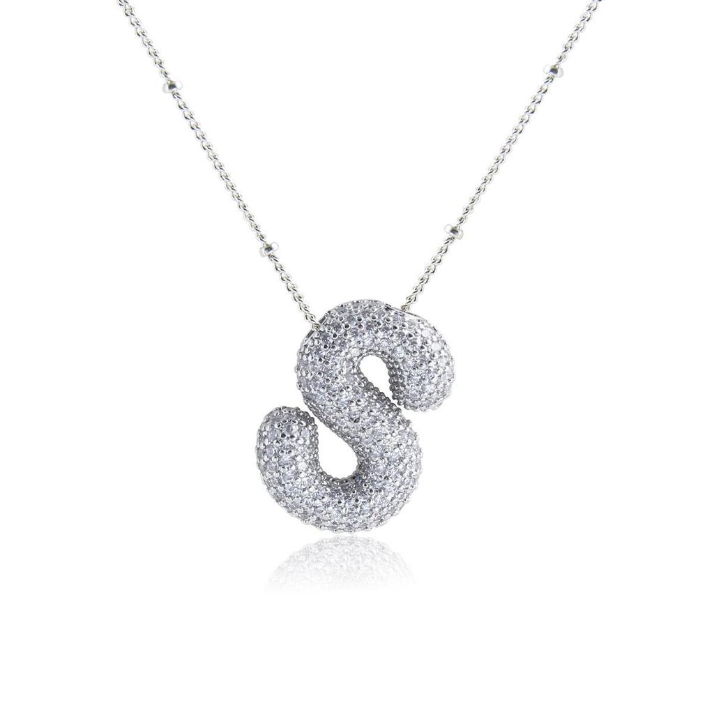 Silver 26-Letter Zircon Necklace: Personalized Chunky Balloon Chain, Versatile Hip-Hop Jewelry for Women
