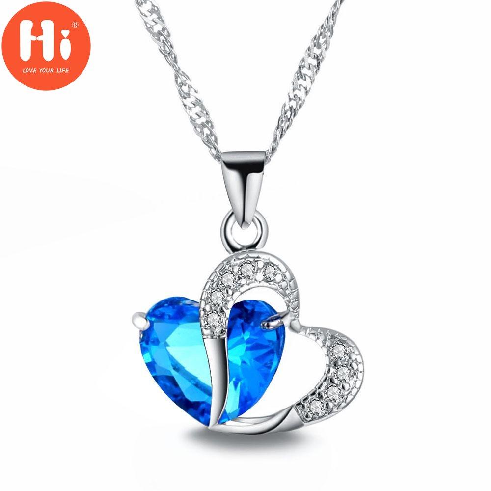 Hi Love Heart Romantic Love Colier nunta Colier cu pandantiv cu cristale pentru femei