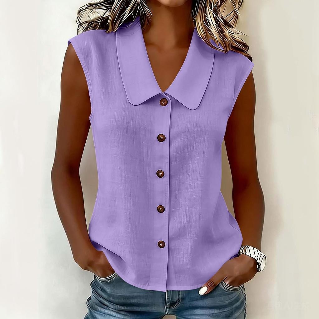 Women's Sleeveless Casual Shirt Button Down Collar Blouse Lightweight Summer Top Relaxed Fit Soft Fabric