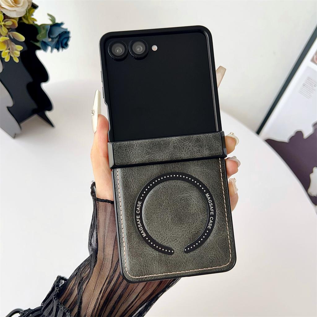 PU Leather Protective Back Cover for Samsung Galaxy Z Flip 7 Phone Case Magnetic Wireless Charging Shell, Z Flip 7 FE 6 5 4