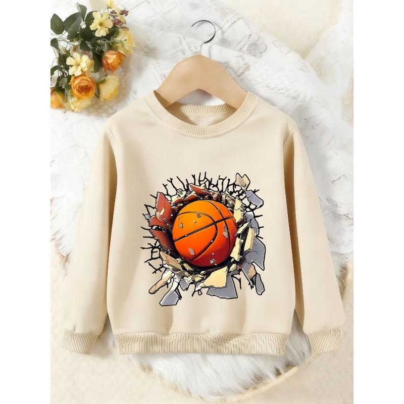 Unisex Kids Crewneck Sweatshirt, 3D Broken Wall Basketball Print Pullover, Boys Girls Sport Casual Sweatshirt For Kids Over 4 Years Old