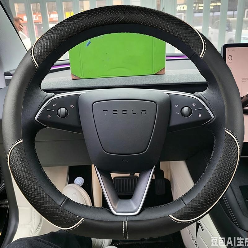Braid Suede Style Steering Wheel Cover for Tesla Y Model Juniper Model 3 2024 2025 Full Coverage Accessory