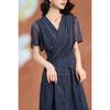 French Lazy Style Textured Print V-Neck A-Line Dress