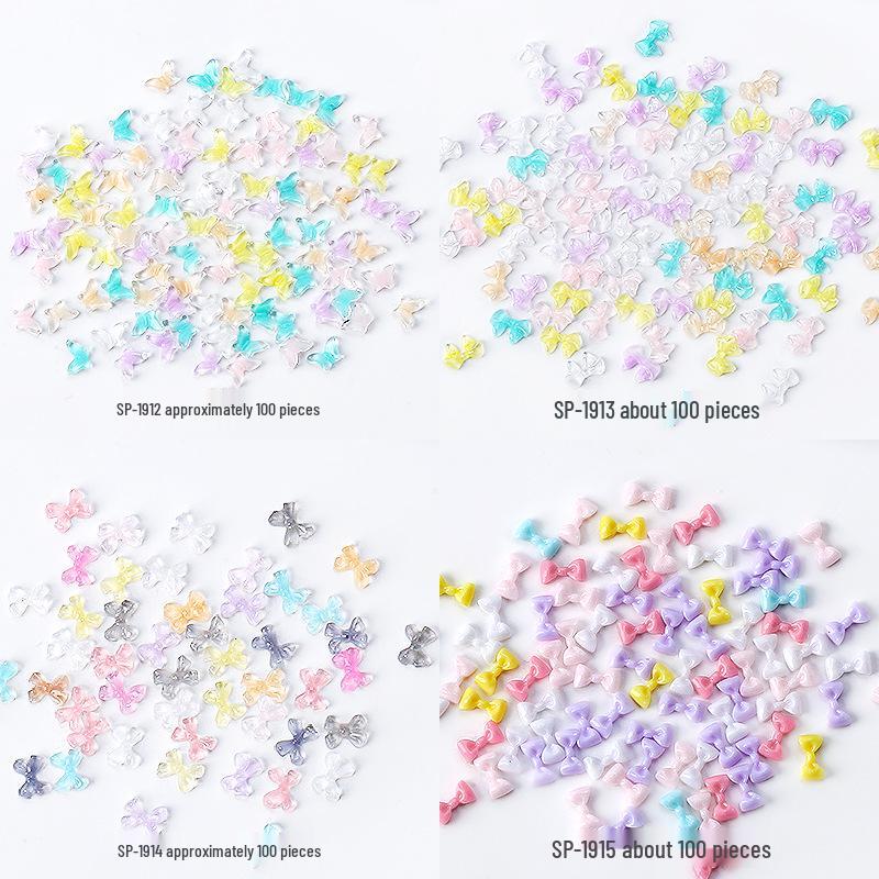 Set of 100 Colorful Mini Resin Bow Tie Nail Art Decorations