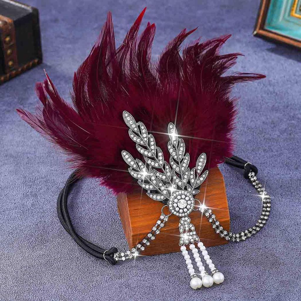 1920s Feather Headband with Rhinestones: Bachelorette Party & Masquerade Accessory